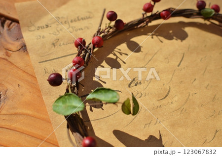 赤いナンテンの実のリース　　　　 123067832