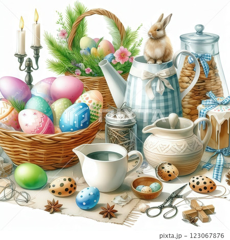 an AI Image Generator, Easter Decorations with Eggs, an AI Image Generator, Easter Decorations with Eggs, 123067876