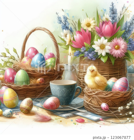 an AI Image Generator, Easter Decorations with Eggs, an AI Image Generator, Easter Decorations with Eggs, 123067877