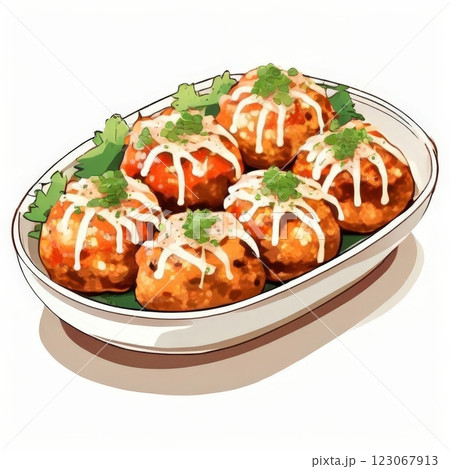 the AI Image Generator, Traditional Takoyaki Dish Garnished with Green Onion 123067913