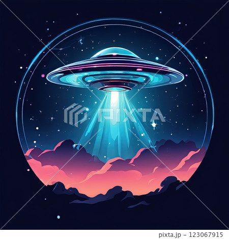 an AI Image Generator Colorful UFO Illustration Hovering Over 123067915