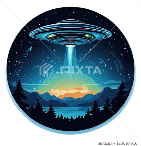 an AI Image Generator Colorful UFO Illustration Hovering Over an AI Image Generator Colorful UFO Illustration Hovering Over 123067916