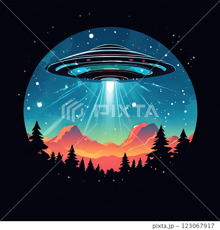 an AI Image Generator Colorful UFO Illustration Hovering Over an AI Image Generator Colorful UFO Illustration Hovering Over 123067917