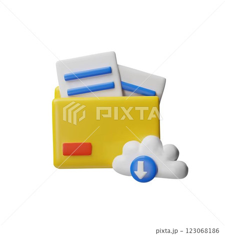Folder with documents, download digital files from cloud storage 3D vector, file management, data transfer notification 123068186