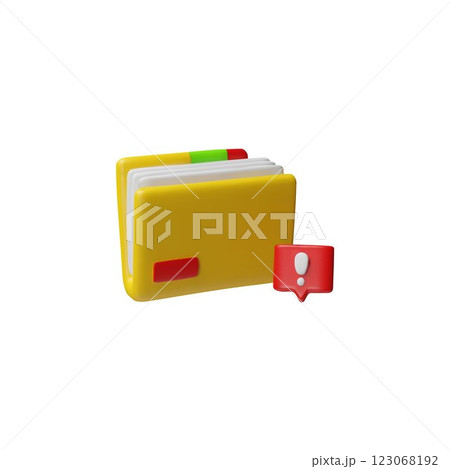 Folder with documents and exclamation mark 3D cartoon vector icon, folder error, data files organization interface 123068192