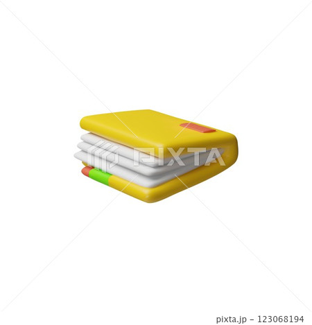 Folder with documents lies 3D cartoon plastic style, vector file management concept, data files organization interface 123068194