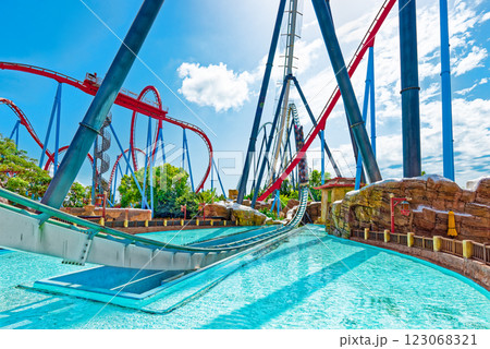 Roller Coaster in funny amusement park. 123068321