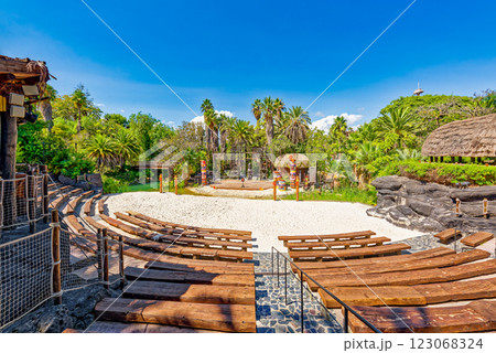 Beautiful landscape of humid tropical jungle amusement park. 123068324