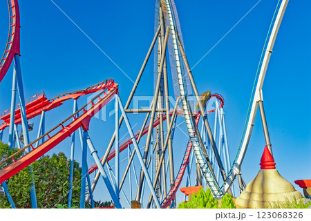 Roller Coaster in funny amusement park. Roller Coaster in funny amusement park. 123068326