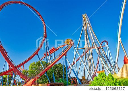 Roller Coaster in funny amusement park. Roller Coaster in funny amusement park. 123068327