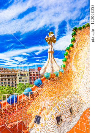 Outdoor on roof Gaudi's creation- House Casa Batllo. 123068358