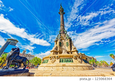 Monument of Columbus in Barcelona. 123068364
