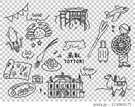 Tottori hand-drawn illustration set 123069175