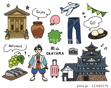 岡山の手描きイラストセット 123069178