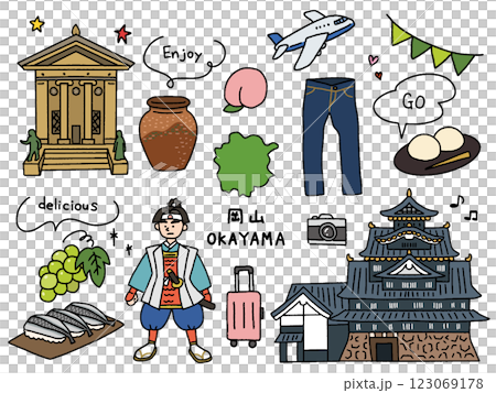 岡山の手描きイラストセット 123069178