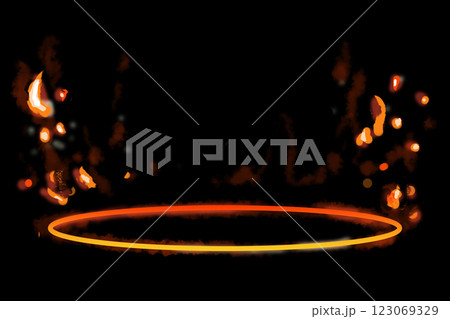 Neon Orange and Red Platform with Fog, Smoke, Fire, Backlit, Template for Web and Print Use Neon Orange and Red Platform with Fog, Smoke, Fire, Backlit, Template for Web and Print Use 123069329