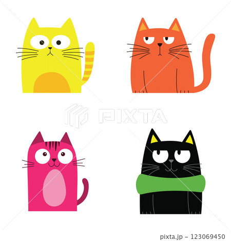 Set of Colorful Funny Naughty Cat Pet Animal Cartoon Character with Cute Expression Set of Colorful Funny Naughty Cat Pet Animal Cartoon Character with Cute Expression 123069450