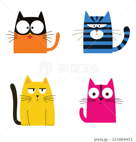 Set of Colorful Funny Naughty Cat Pet Animal Cartoon Character with Cute Expression 123069451