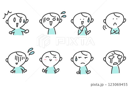 様々な表情の男性のセット　驚く・焦る・笑う・泣く 123069455