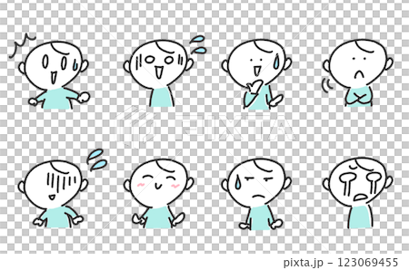 様々な表情の男性のセット　驚く・焦る・笑う・泣く 123069455