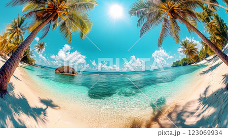 Tropical Beach in Thailand with Palm Trees and Crystal Clear Waters 123069934
