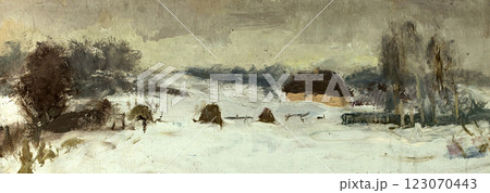 painting of nature, landscape, handmade drawing 123070443