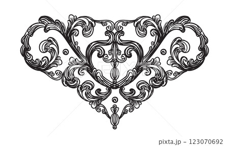Filigree baroque design element vintage hand drawing ornament 123070692