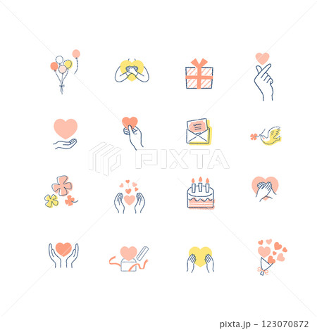 ハートやギフトのアイコンセット 123070872