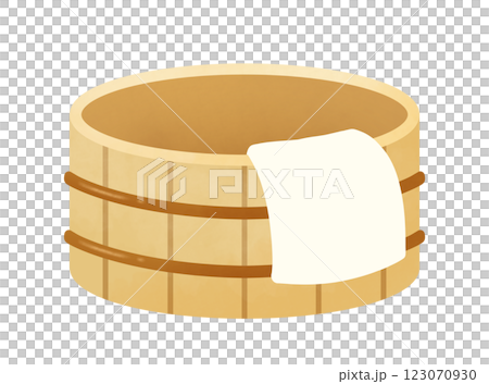 Illustration of a bathtub with a towel hanging 123070930