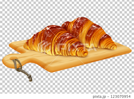 2 croissants, cutting board 2 croissants, cutting board 123070954