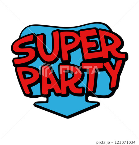 Vibrant comic-style super party sign, perfect for kids' birthday celebrations 123071034