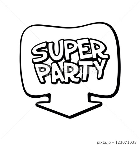 Vibrant comic-style super party sign, perfect for kids' birthday celebrations 123071035