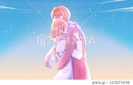 抱き合う男女　冬　夕暮れ 123071036