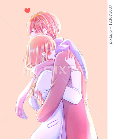抱き合う男女　冬　逆光 123071037