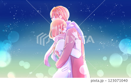 抱き合う男女　冬　逆光　夜 123071040