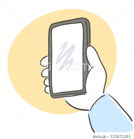 An illustration of a hand holding a phone 123071261