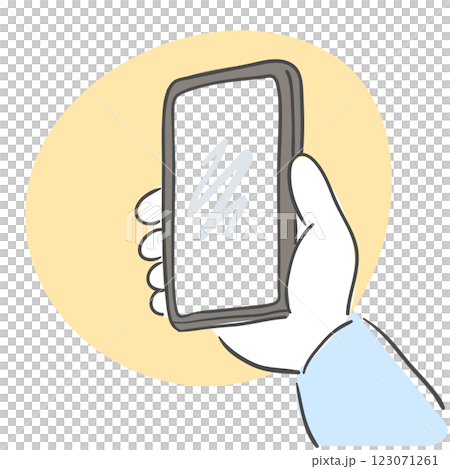An illustration of a hand holding a phone 123071261