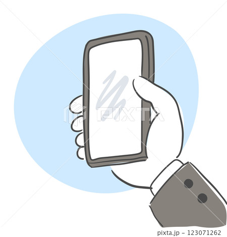 An illustration of a hand holding a phone 123071262