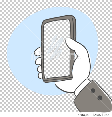 An illustration of a hand holding a phone 123071262