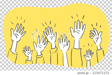 An illustration of various hands raised in the air An illustration of various hands raised in the air 123071272