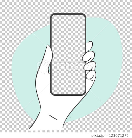 An illustration of a hand holding a phone 123071273