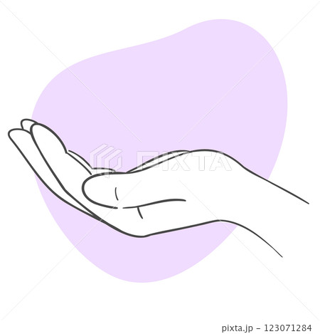 An illustration of an open hand in a giving gesture 123071284