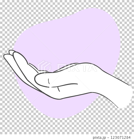 An illustration of an open hand in a giving gesture 123071284