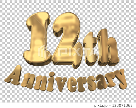 3DCG文字「12th Anniversary/12周年マークキラキラ」ゴールド,金 123071365