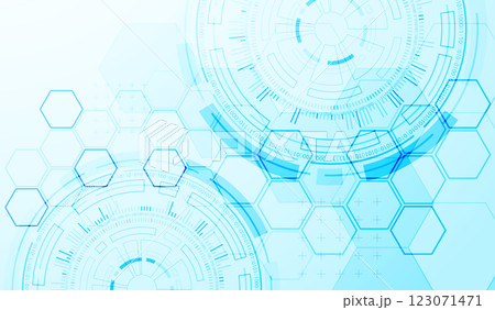 Abstraction on the theme of tech circles. Scientific and technological background. Blue gradient on the background. Abstraction on the theme of tech circles. Scientific and technological background. Blue gradient on the background. 123071471