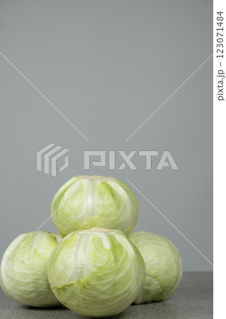 Whole heads of fresh white cabbage, place for text Whole heads of fresh white cabbage, place for text 123071484