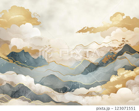 乳白色とターコイズと金色の雲の背景 乳白色とターコイズと金色の雲の背景 123071551