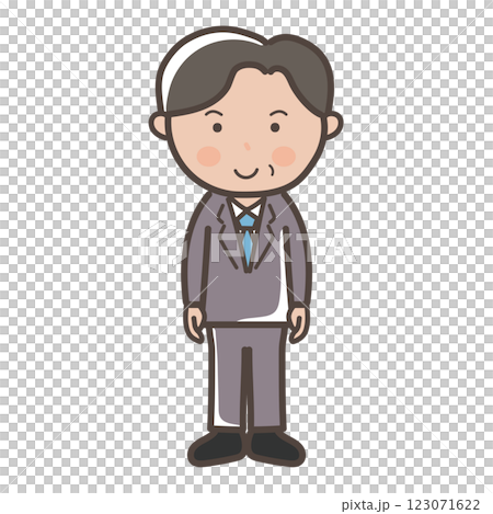 Full-body illustration of a middle-aged male businessman smiling and facing forward Full-body illustration of a middle-aged male businessman smiling and facing forward 123071622