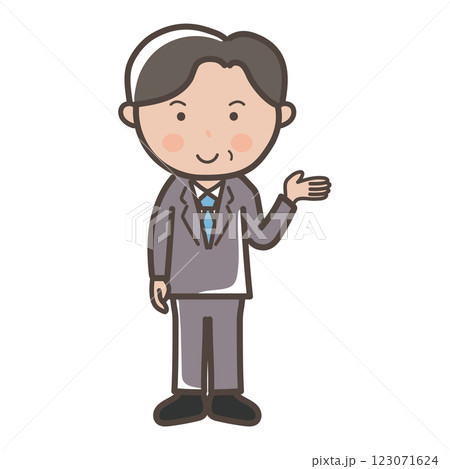 説明や案内をする中年の男性ビジネスマンの全身イラスト 説明や案内をする中年の男性ビジネスマンの全身イラスト 123071624