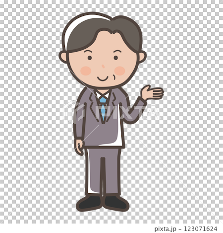 説明や案内をする中年の男性ビジネスマンの全身イラスト 説明や案内をする中年の男性ビジネスマンの全身イラスト 123071624